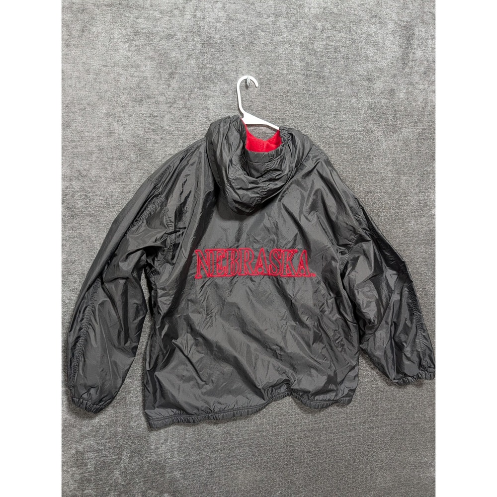 Genuine Stuff Nebraska Huskers Windbreaker Jacket Mens XL Black Fleece Lined Zip